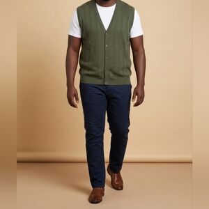 Perry Ellis 100% Cotton Olive Green Men's Button Down Vest
